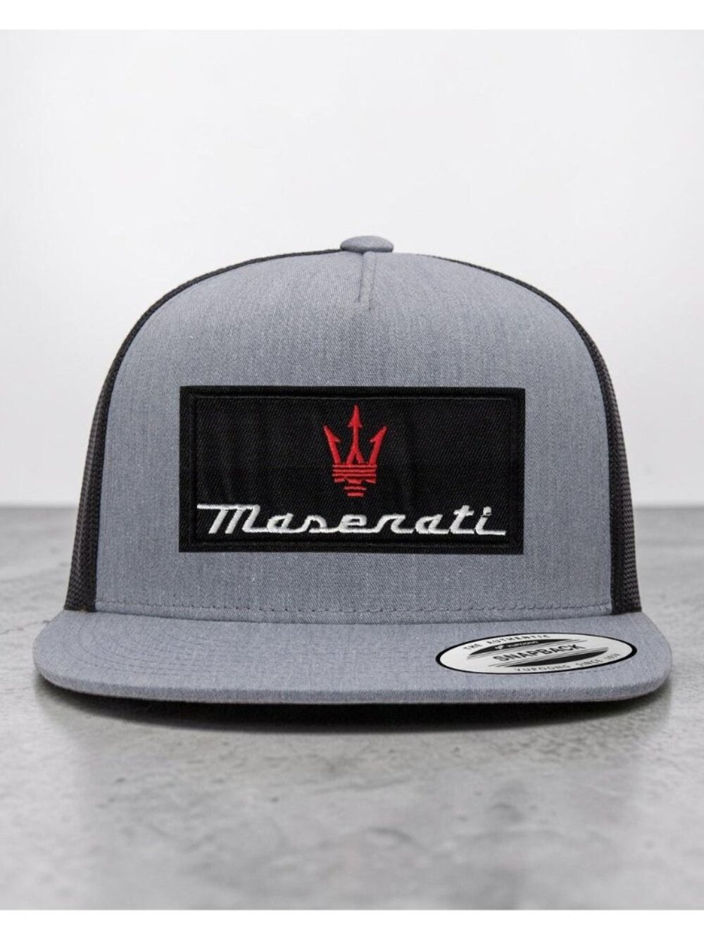 Maserati YP Flat Bill Trucker Hat Mesh Back Snapback grey/black